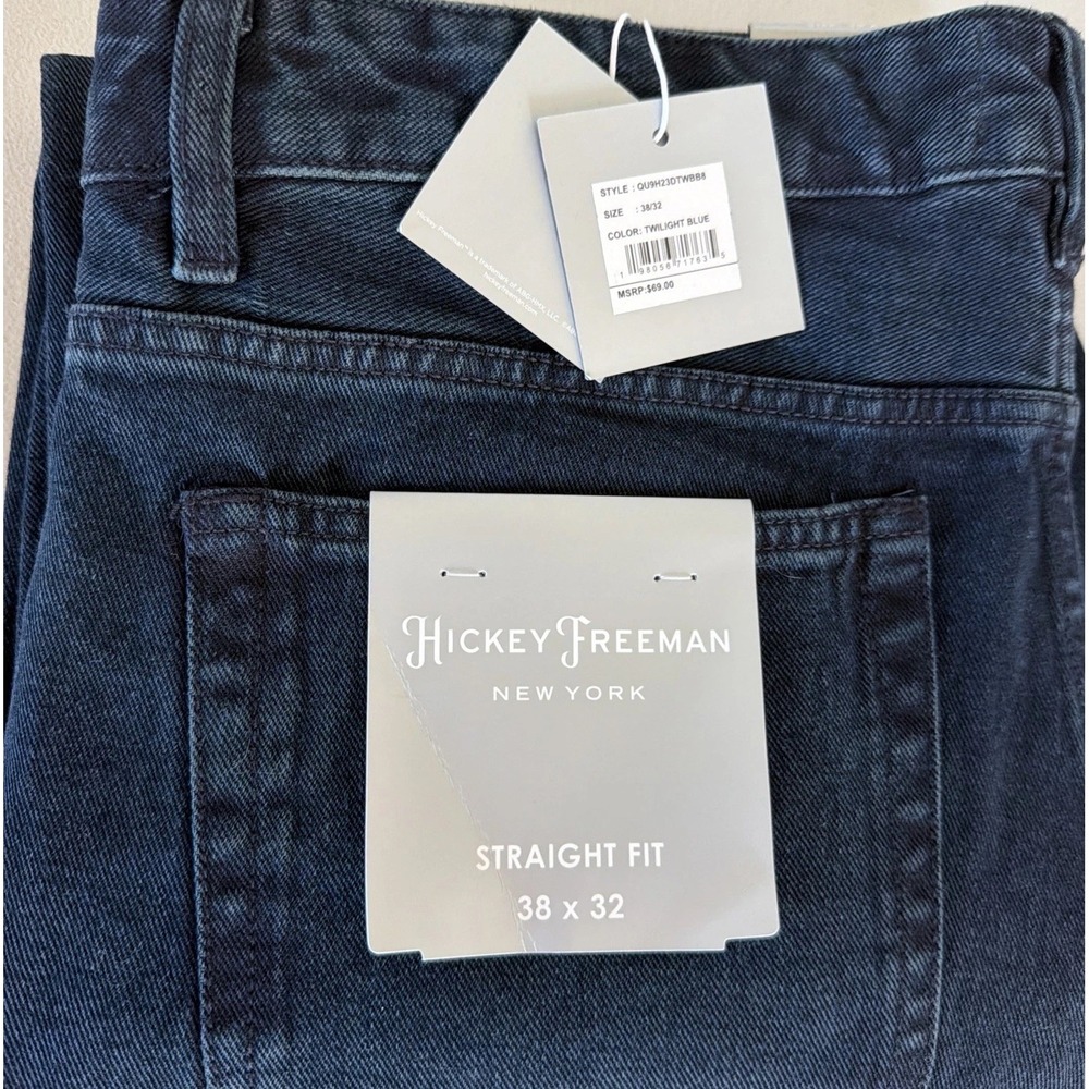 NWT Hickey Freeman New York Mens Straight Fit Jeans 38x32 Twilight Blue Cotton